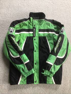4261-274 Arctic Cat Snowmobile Jacket Girls Youth 12 Arcticwear Catgirl Green Quilted Euc