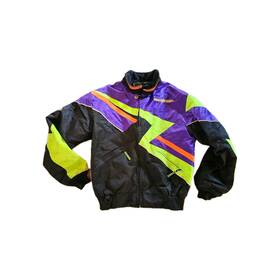 Arctic Cat 4991-005 Vtg Snowmobile Racing Satin Bomber Jacket Neon Green Purple Large T