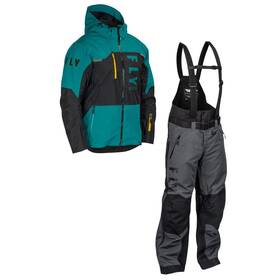 470-5203m-470-6202m Fly Racing Carbon Snowmobile Jacket And Bib Combo - Blk/teal/orange/grey Medium