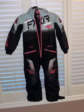 213008-1030-04 Fxr Racing Child Boost Snow Monosuit - Size 4- Black/seafoam/electric Pink