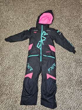 223008-1008-02 Fxr Child Cx Monosuit Black/pink/teal Size 4 Fast Thermal Snowsuit Snowmobile