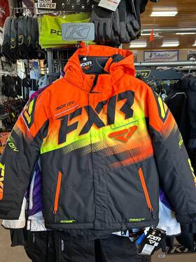 230407-1031-12 Fxr Childs Size 12 Boost Jacket Black/orange Hivis Fade