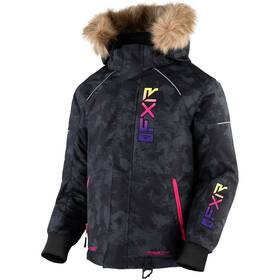 230418-1265 Fxr Snowmobile Child And Youth Fresh Insulated Jacket - Black Camo/neon Fusion
