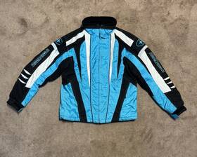 09pye06a Polaris 90s Snowmobile Jacket Blue/black Youth 18 X-large Full Zip Vtg