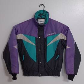 342854079 Polaris Vintage Mens Black Purple Green Coat Snowmobile Racing Pristine S