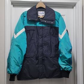 342854187 Polaris Vintage 80s Insulated Teal Blue Nylon Snowmobile Jacket Usa Mens Xl