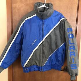 942208 Polaris Mens Size Xl Vintage Snowmobile Atv Racing Jacket Made In Usa Blue Gray