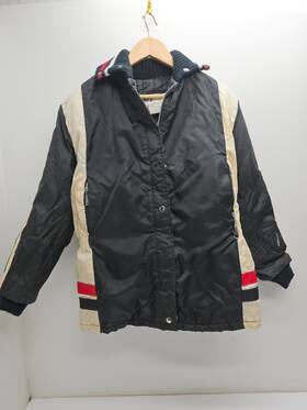 Acc-11200 Yamaha Snowmobile Jacket Ladies Large Black Nylon Quilted Vtg Retro