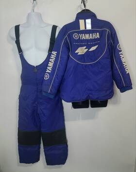Smb-o1crw-kd Yamaha Vtg Factory Racing Matching Blue Snowmobile Bibs And Jacket Youth M Canada