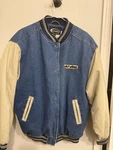 Vintage Ski-doo Men Medium Denim Snowmobile Jacket Blue Tan Racing Winter Coat. Fixed Price $29.99.