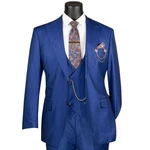 Vinci Men's Blue Sharkskin 3 Piece Regular Fit Suit W/ Flex Waist - New. Fixed Price $160.65.