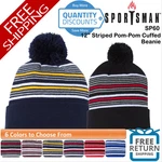 Sportsman Men 12" Striped Pom-pom On Top Cuffed Beanie 100% Acrylic SP60. Fixed Price $13.89.