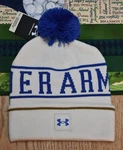 Nwt Under Armour Mens "halftime Pom" Knit Beanie Hat-osfm Ret $28 Off White/blue. Fixed Price $15.49.