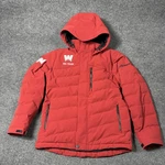 Sync Ski Jacket Mens Medium Red Hooded Down Insulated Wilmot Team Logo. Fixed Price $179.99.
