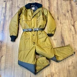 Vtg Walls Blizzard Pruf Ice Fishing Snowmobile Ski Suit Gold Belted Mens. Fixed Price $110.00.