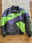 Vintage 90S Arctic Cat Team Leather Snowmobile Racing Jacket Men Large. Fixed Price $150.00.