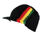 Mens Military Cable Knit Beanie Hat Cap With Visor In Black And Rasta Stripes. Fixed Price $12.99.