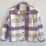 Dsg Girls Plaid Button Down Shirt Jacket Shacket Purple Ivory Size Cozy Warm. Fixed Price $13.12.