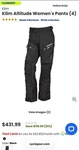 Klim Women's Altitude Touring Motorcycle Pants Gore-tex Waterproof Armored. Fixed Price $245.00.
