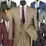 Vinci Men's Sharkskin Glen Plaid Suit 36S-56L, 3-PC, 7 Colors, Classic New. Fixed Price $140.25.