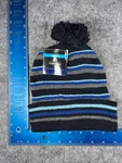 Beanie Toque Men One Size Blue Gray Black Stripe Knit Polyester Blend Pom New. Fixed Price $12.91.